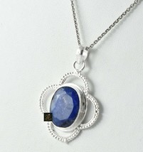 925 Sterling Solid Silver Sapphire Gemstone Handmade Pendant Women Gift FSP-2542 - £44.52 GBP