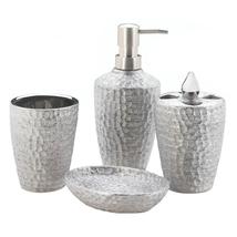 Hammered Silver Texture Porcelain Bath Accessory Set - £21.58 GBP