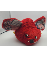 Vintage 70&#39;s Eden stuffed red plush toy animal mouse Blue Plaid ears Lar... - $663.24 MXN