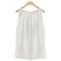 Blouse Women Fashion Sleeveless Round Neck Chiffon Korean Vestidos Solid Shirt T - £25.79 GBP