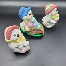 Easter Egg Bunny Rabbit Figurines Set of Three Bonnet Festive Spring - £6.87 GBP