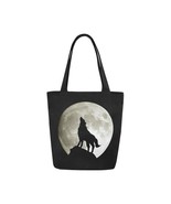 Wolf Silhouette and the Moon Canvas Tote Bag Two Sides Printing - £14.30 GBP
