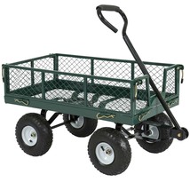 Heavy Duty Green Steel Garden Utility Cart Wagon with Removable Sides - £194.03 GBP