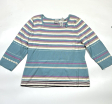 Emma James Striped Sweater XL Cotton Blend 3/4 sleeve Top - £19.84 GBP