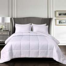 Elegant Comfort 3-Piece Stripe Cotton Box Stitched Comforter Set-Cotton Duvet In - £59.78 GBP+