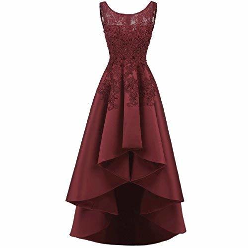 Kivary Plus Size Illusion Top Beaded High Low Prom Homecoming Dress Burgundy US