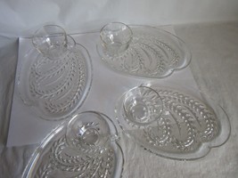 Vintage Federal Glass Hospitality Snack Set 4 Cups &amp; 4 Plates In Original Box - £19.98 GBP