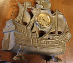 Vintage solid brass sailing ship with Lux electric clock - £103.49 GBP