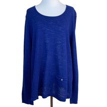 J Jill Sweater Womens Large Navy Blue Linen Cotton Scoop Neck Pocket Lightweight - £23.58 GBP