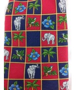 BEAUFORT Italy TIE RACK Tie Silk Elephant Tropical Pattern Red  Luck Pro... - £10.63 GBP