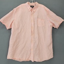 Chaps Men Shirt Size XXL Pink Preppy Woven Linen Classic Short Sleeves Button Up - £11.30 GBP
