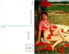 Beautiful Hot Brunette Lady Woman Red Lipstick No Bottoms Vintage Postcard - $11.30