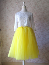 Yellow Fluffy Midi Tulle Skirt Outfit Women Custom Plus Size A-line Tulle Skirt image 6