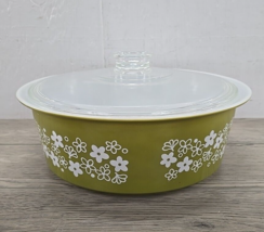 Pyrex Big Bertha 664 Crazy Daisy Spring Blossom Green 4 Qt Casserole w/ Lid - £133.50 GBP