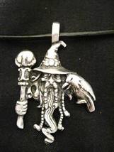 Wizard W Staff &amp; Raven Pewter Pendant Djustable Cord Necklace Thailand - £9.58 GBP