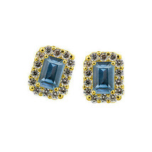 2.49CT Women&#39;s 14K Yellow Gold Plated Emerald Cut Aquamarine Stud Earrings  - £47.45 GBP