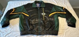 VTG 90s Men&#39;s Pro Player NFL Green Bay Packers Black Leather Jacket Size... - £104.36 GBP