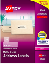 Avery 1&quot; X 2-5/8&quot; Easy Peel Laser Address Label 300 Labels 10 Sheets 5660 - £11.74 GBP