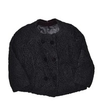 Vintage Persian Lamb Wool Coat Womens S Short Black Curly Textured Lined - £50.15 GBP