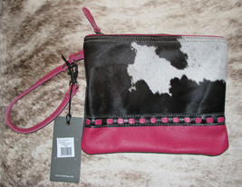 Myra Bag #8850 Hairon/Hot Pink Leather, Canvas 8.5&quot;x7&quot; Pouch Makeup Clutch~ - £20.92 GBP