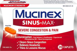 Maximum Strength Mucinex Sinus-Max Severe Congestion Relief Caplets- 20 Count- C - £19.97 GBP