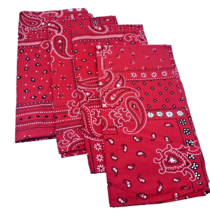 Red Bandana Print Cloth Fabric Napkins Set Lot 4 Red &amp; White Paisley Ame... - £26.17 GBP