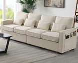 4 Seat Modern Linen Fabric Sofa With Armrest Pockets And 4 Pillows,Minim... - $922.99