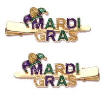 Mardi Gras Hair Clips for Women Glitter Jester Hat Mask Fleur de Lis Hai... - $22.23