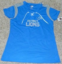 Womens Shirt Detroit Lions NFL Football Blue Lace Up Neck TX3 Cool Short Slv- L - $28.71