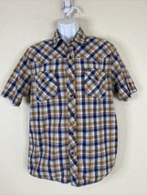 Southern Thread Men Size L Brown/Blue Plaid Snap Up Shirt Short Sleeve - $11.30