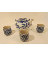 Blue and White Flower Tea Pot and Three Tea Cups - $26.04 CAD