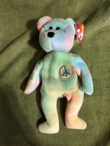 Peace the Bear Beanie Babies Tri-Color Face with Hang &amp; Tush tags Ty #115 - £17.26 GBP