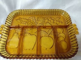 Indiana Amber Glass Divided Fruit Embossed Party Relish Serving Tray Dish Vtg - £17.88 GBP
