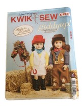 Kwik Sew Sewing Pattern K3937 18&quot; Doll Clothing Giddyup Cowboy Cowgirl Outfit UC - $11.99