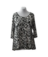 Rose and Olive Top Tunic Blouse Womens 1X Hi Low Hem Black White Gray - $12.99