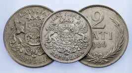 Latvia Silver Coin 3pc Lot // 1924 Lats, 1925 2 Lati, 1926 2 Lati - $96.44