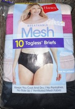 Hanes ~ 10-Pair Women&#39;s Brief Underwear Panties Polyester Blend Mesh ~ L/7 - £21.41 GBP