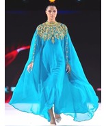 Kaftan Turquoise Long Moroccan Hand Work Dress Stylish Dubai Farasha Gow... - $66.00