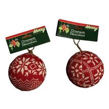Christmas Sweater Balls Tree Ornaments (2) 3.7” Hanging Loops Holiday De... - $4.94