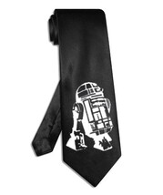 Star Wars R2D2 tie black satin silk hand-painted necktie - $28.00