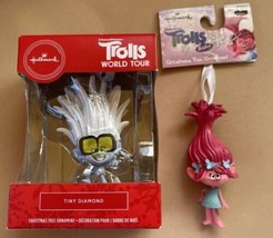 Dreamworks Hallmark Holiday Trolls Poppy &amp; Tiny Diamond Christmas Ornaments New - £15.39 GBP