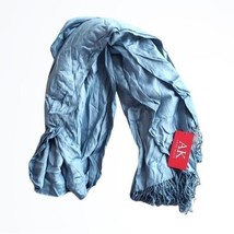 Anne Klein Light Grey Blue Solid Pattern Long Fashion Scarf w Tassels Fringe NWT - £11.38 GBP