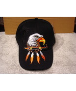 EAGLE AND PEACE PIPE WITH FEATHERS BASEBALL CAP HAT ( BLACK ) - £8.92 GBP