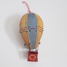 Vintage SCF Metal Hot Air Balloon Ornament Blue And Yellow And Red Basket - £17.04 GBP