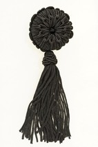 Vintage Mourning Jewelry Black Wrapped Button Tassel Fringe Brooch Pin - $28.70