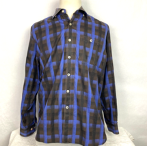 Tommy Bahama Shirt Men&#39;s L Cotton Blend Blue Checked Long Sleeve Button Up - £17.00 GBP