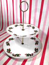 Lovely Mid Century Holly Berry 2 Tier Ceramic Plate Tid Bit Holiday Server Japan - £18.34 GBP