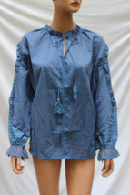 Nwt Womens Sheilay Loose Fit Wedgewood Blue Blouse Size Xl Ruffles Lace Tassels - £7.82 GBP