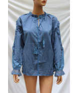 NWT WOMENS SHEILAY LOOSE FIT WEDGEWOOD BLUE BLOUSE SIZE XL RUFFLES LACE ... - £7.86 GBP