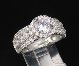 925 Silver - Vintage Beautiful Round Cubic Zirconia Halo Ring Sz 8 - RG2... - £29.83 GBP